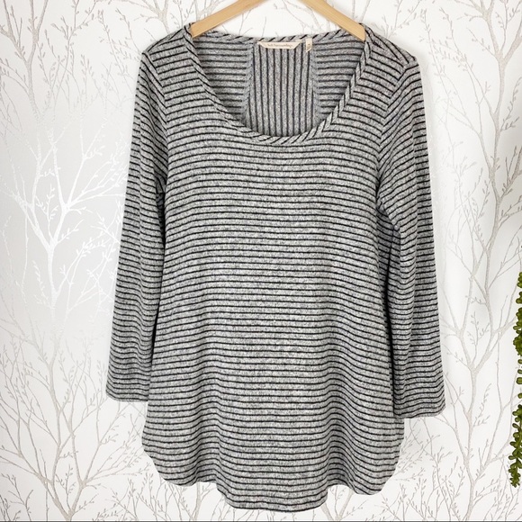 SOFT SURROUNDINGS Black Gray Stripe Swing Scoop Neck Top Size Medium - Picture 8 of 11